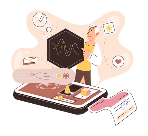Doctor examining cardiograph online  イラスト