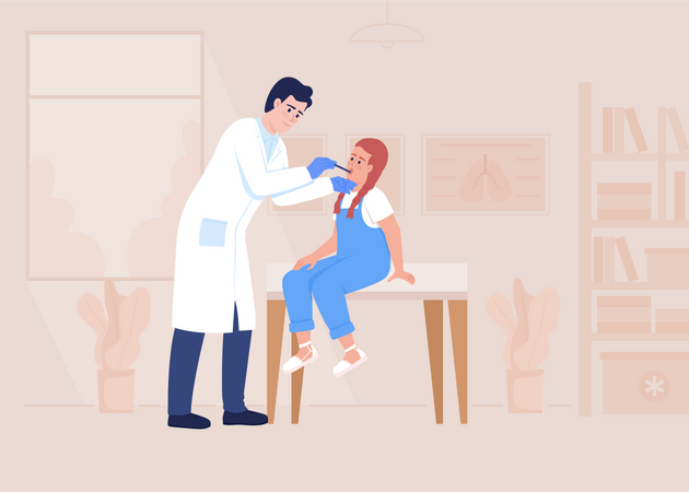 Doctor examining little girl throat at appointment Illustration