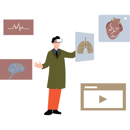 Doctor examining lungs wearing VR  Illustration