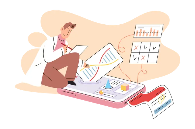 Doctor examining online DNA report Illustration