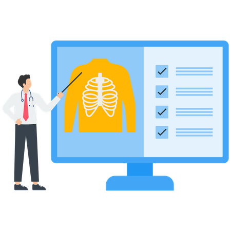 Doctor examining patient chest x-ray and diagnosing infection in respiratory system  Illustration