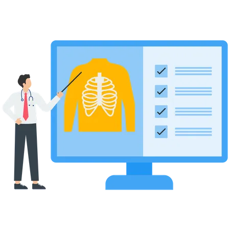 Doctor examining patient chest x-ray and diagnosing infection in respiratory system  Illustration