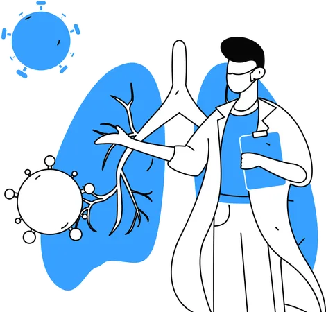 Médico experimentando con pulmones humanos  Ilustración