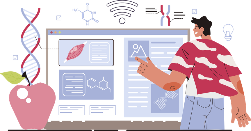 Doctor experiments on apple  Illustration