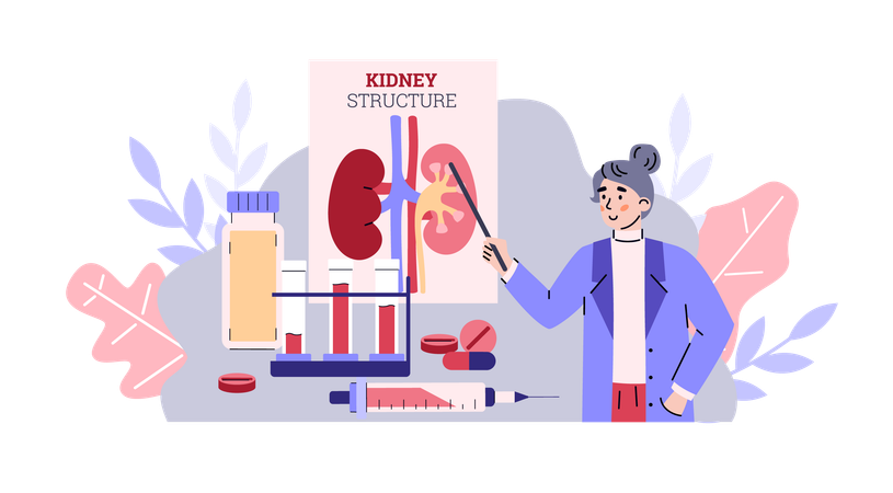 Doctor explaining about kidney organ structure  Illustration