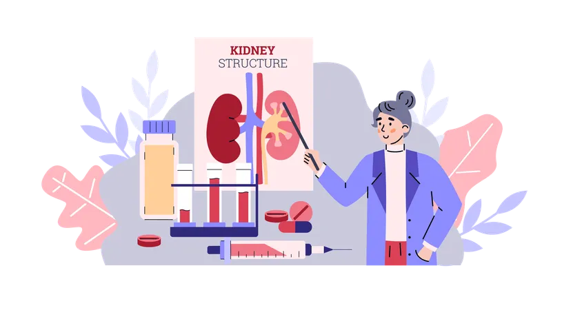 Doctor explaining about kidney organ structure  Illustration