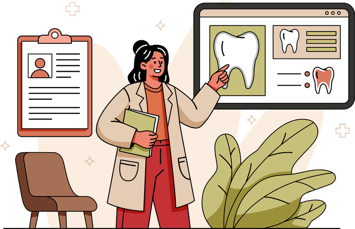 Doctor explaining about teeth  Illustration