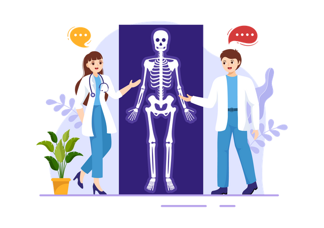 Doctor explaining human skeleton  Illustration