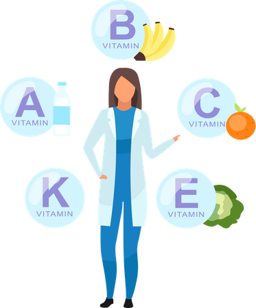 Doctor explaining vitamin sources  Illustration