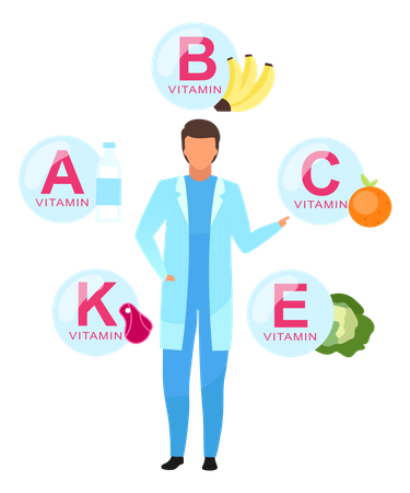 Doctor explaining vitamin sources  Illustration