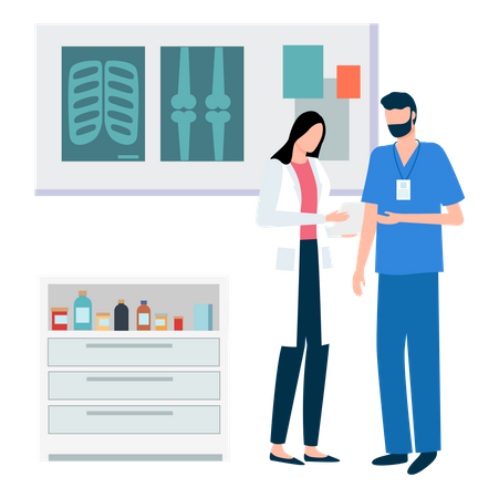 Doctor explaining x ray report to the patient  Illustration