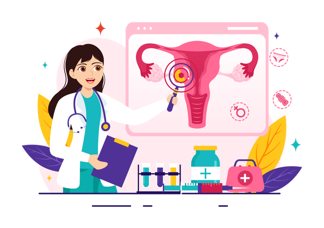 Doctor explains about gynecological issues  일러스트레이션