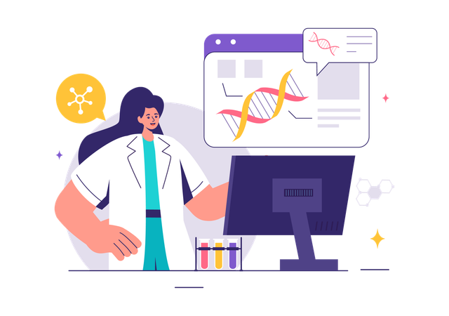 Doctor explains DNA structure to patient  Illustration