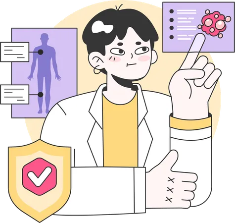 Doctor explains online to patients  Illustration