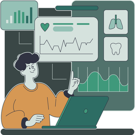 Doctor explains patient his medical report  Illustration
