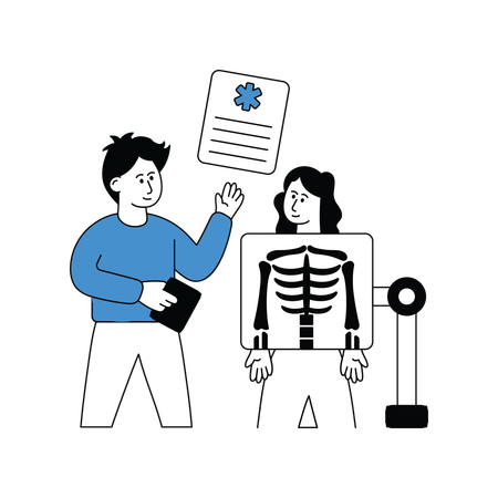 Doctor explains patient x-ray report  Illustration