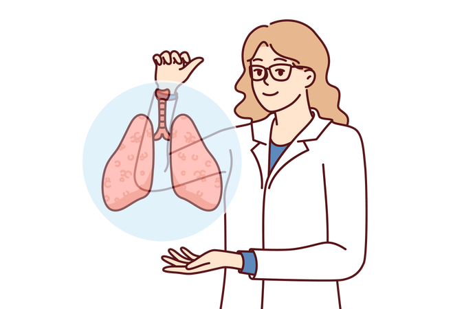 El doctor explica sobre la enfermedad pulmonar  Ilustración