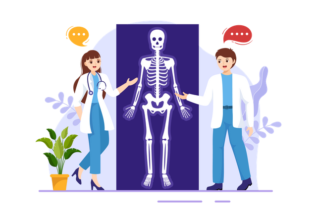 Doctor explicando el esqueleto humano  Ilustración