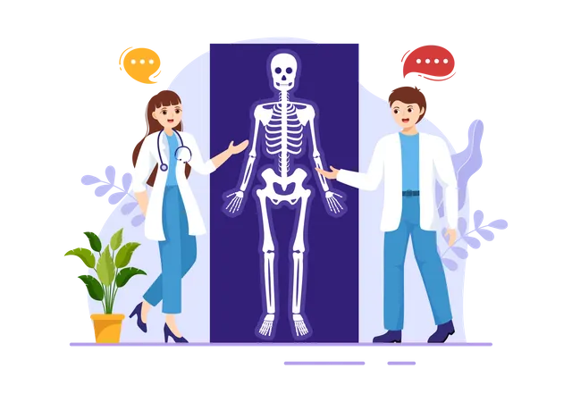 Doctor explicando el esqueleto humano  Ilustración