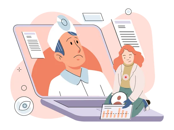 Doctor feeling unhappy with patient health report Illustration