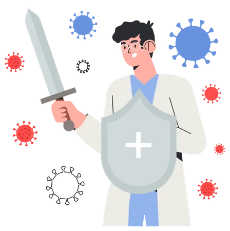 Doctor Fight With Virus Or Disease Illustration