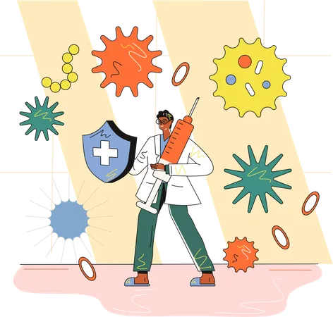 Doctor fighting against virus  Illustration