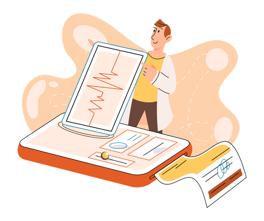 Doctor getting online cardiology report  イラスト
