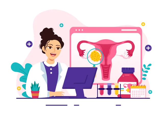 Doctor gives online uterus consultation  イラスト