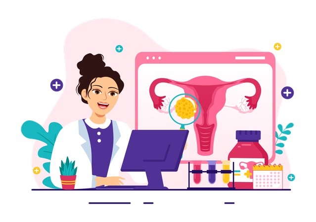 Doctor gives online uterus consultation  Illustration