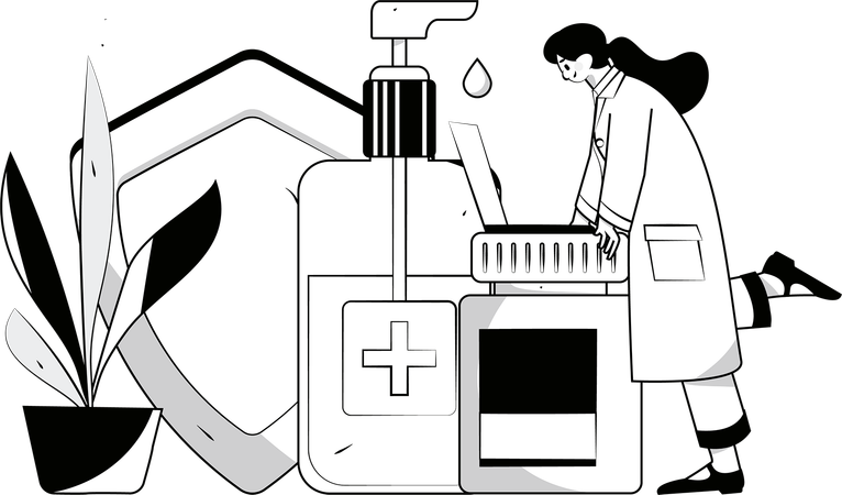 Doctor gives sanitizer bottle to patients  Illustration