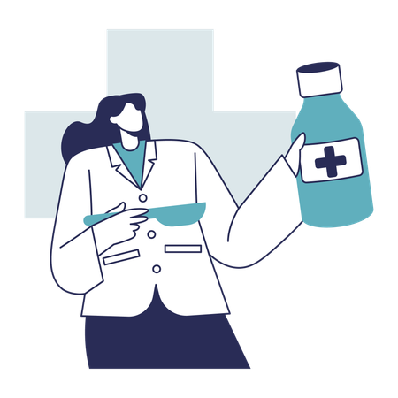 Doctor gives syrup medication  Illustration