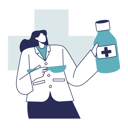 Doctor gives syrup medication  Illustration