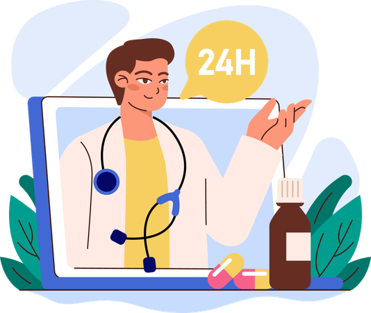 Doctor giving 24 hours service  Illustration