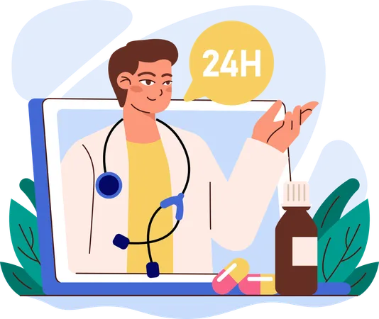 Doctor giving 24 hours service  Illustration