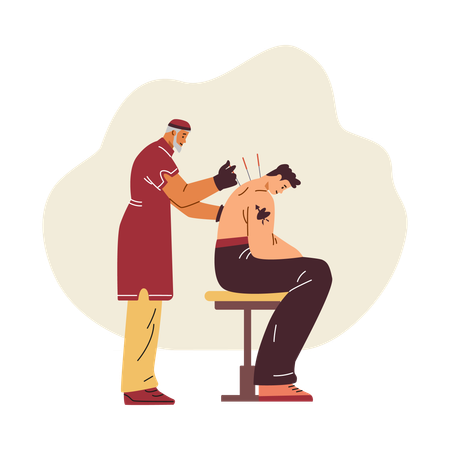 Doctor giving Acupuncture therapy procedure  Illustration