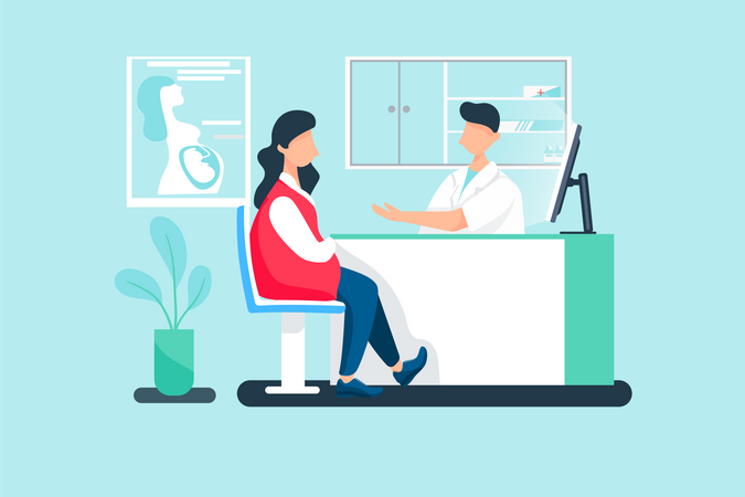 Doctor giving advice to pregnant lady Illustration