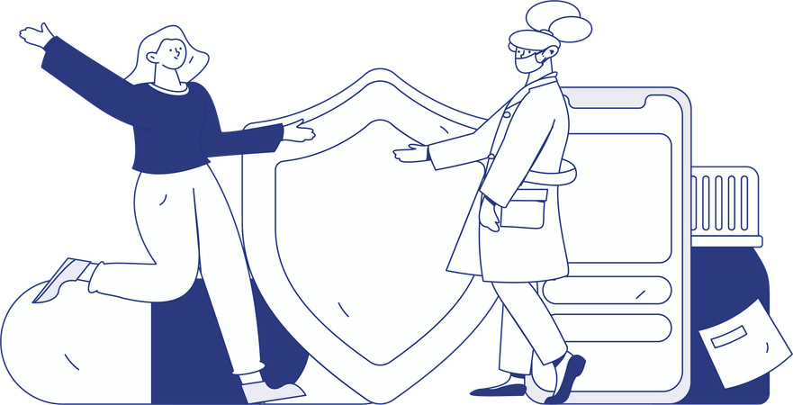 医療保険についてアドバイスする医師  イラスト