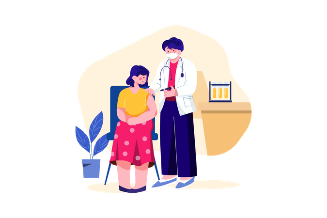 Doctor giving an injection to a patient Illustration
