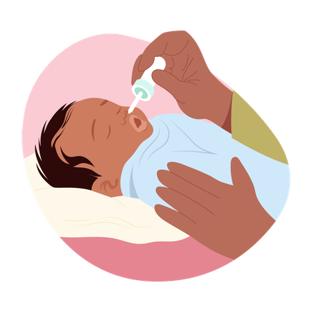 Doctor giving baby drops  Illustration