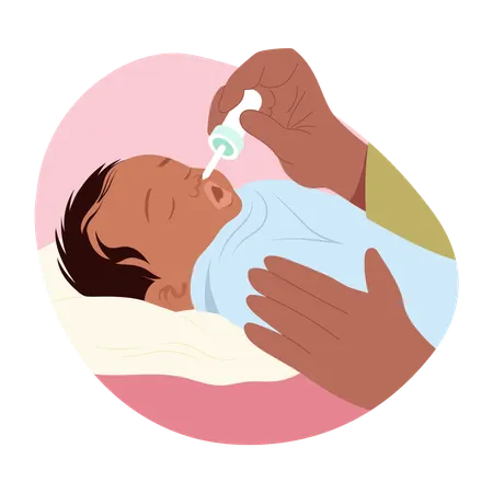 Doctor giving baby drops  Illustration
