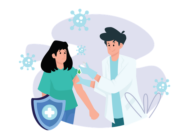 Doctor giving corona vaccine to girl  Illustration