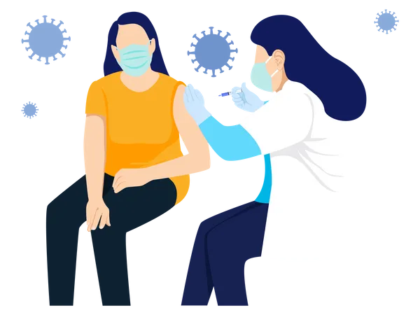 Doctor giving Corona vaccine to Woman  Illustration