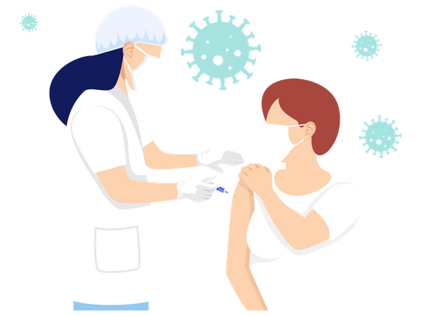 Doctor giving Corona vaccine to Woman  Illustration