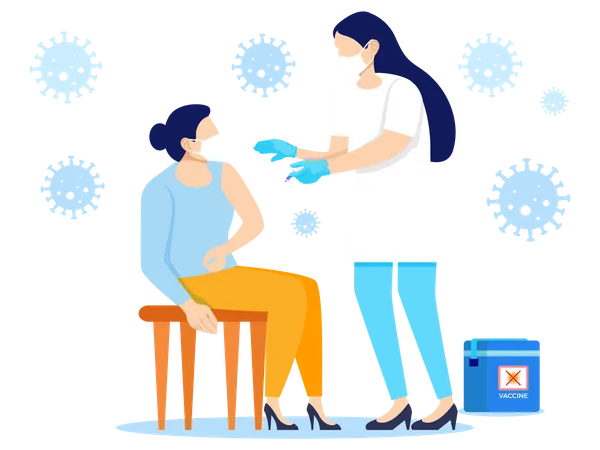 Doctor giving Corona vaccine to Woman  Illustration