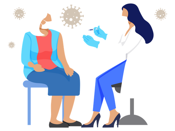 Doctor giving Corona vaccine to Woman  Illustration