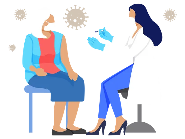 Doctor giving Corona vaccine to Woman  Illustration