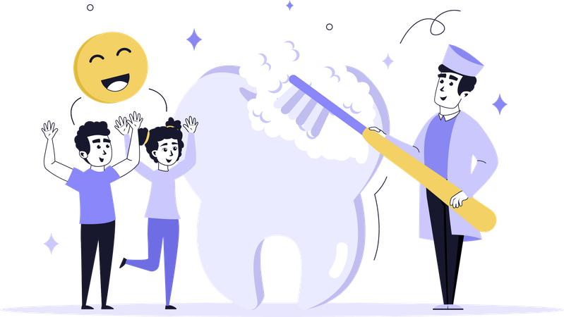 Doctor giving education about dental care to children  Illustration