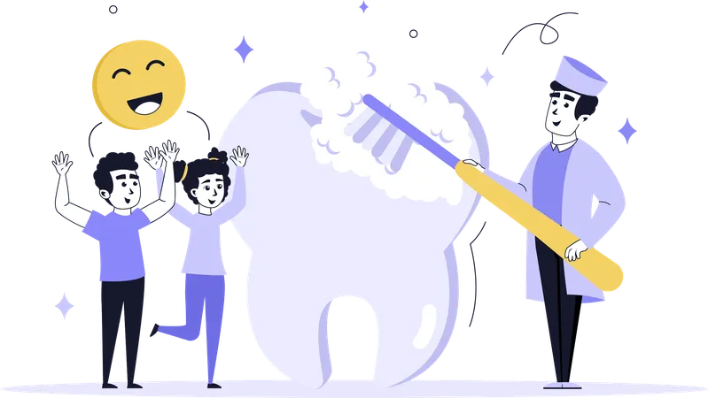 Doctor giving education about dental care to children  Illustration