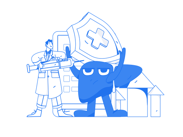 Doctor giving Liver vaccination  イラスト