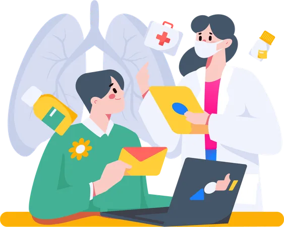 Doctor giving medical prescription via mail  Illustration